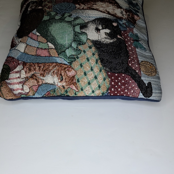 15" Cat Tapestry Fabric Accent Throw Pillow Sleeping Looking Yarn Butterfly - Picture 9 of 10